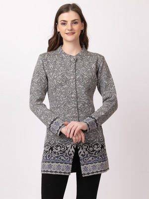 TWENTY ME Self Design V Neck Casual Women Grey Sweater