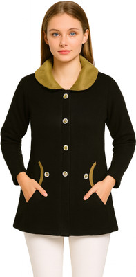 manra Solid Peter Pan Collar Casual Women Black Sweater
