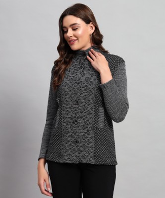 Divastri Printed Round Neck Casual Women Grey Sweater