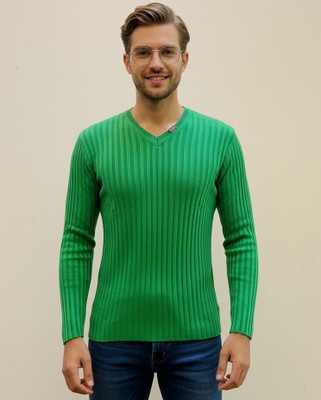 FORWARDS Self Design V Neck Casual Men Green Sweater