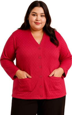 urban rock Self Design V Neck Casual Women Pink Sweater