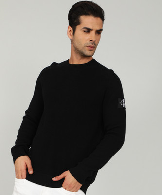 Calvin Klein Jeans Self Design Round Neck Casual Men Black Sweater