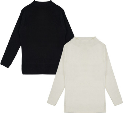 clapkids Solid Round Neck Casual Boys & Girls Black, White Sweater