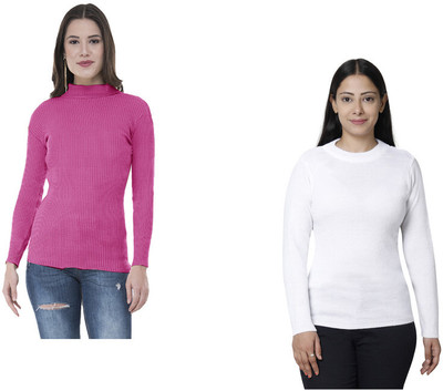 IndiWeaves Solid High Neck Casual Women Multicolor Sweater