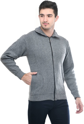 manra Striped Collared Neck Casual Men Grey Sweater