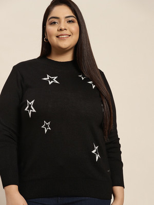 Sztori Self Design Round Neck Casual Women Black Sweater