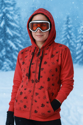 BAILEY SELLS Printed Hooded Neck Casual Women Red Sweater