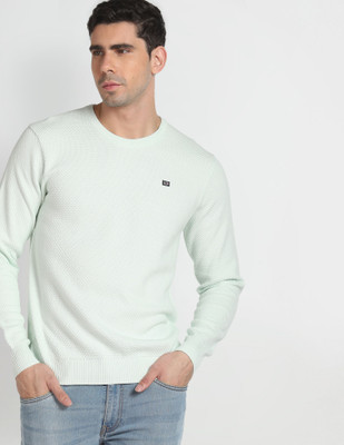 Arrow Sport Self Design Crew Neck Casual Men Green Sweater