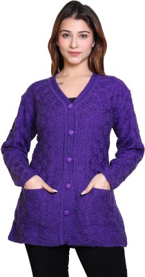 Grand Line Self Design Round Neck Casual Women Purple Sweater