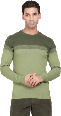 t-base Colorblock Crew Neck Casual Men Green Sweater