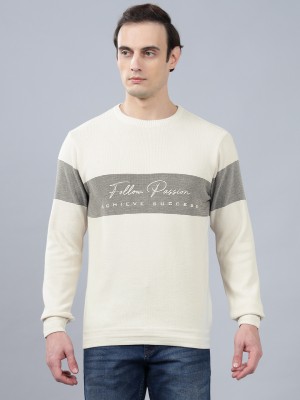 CANTABIL Striped Round Neck Casual Men White Sweater