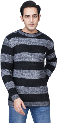 Pipasa Self Design Round Neck Casual Men Black, Grey Sweater
