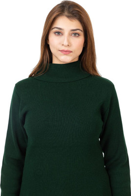 Farlucci Solid High Neck Casual Women Green Sweater