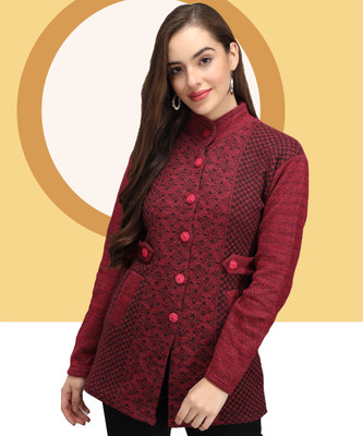 METRONAUT Checkered Mandarin Neck Casual Women Pink Sweater
