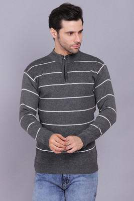 AXOLOTL Striped High Neck Casual Men Grey Sweater