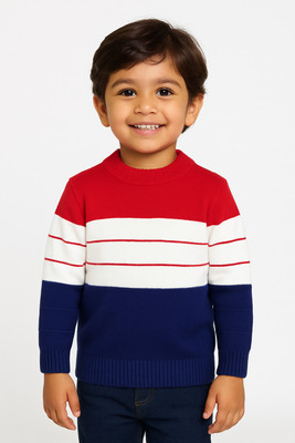 VK Fashion Colorblock Round Neck Casual Boys & Girls Red Sweater