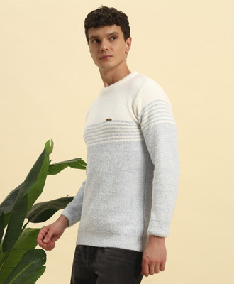 HERMISTON Striped Round Neck Casual Men Blue Sweater