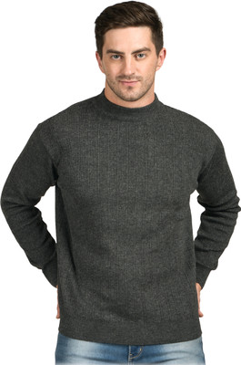 NICO WESLEY Solid Round Neck Casual Men Silver Sweater