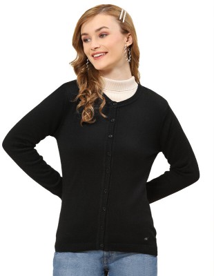 MONTE CARLO Solid Round Neck Casual Women Black Sweater