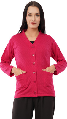 urban rock Self Design, Solid V Neck Casual Women Pink Sweater