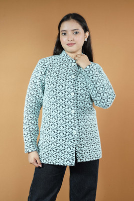 CreativePanther Self Design Mandarin Neck Casual Women Blue Sweater