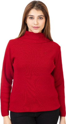 Gulika Solid High Neck Casual Women Red Sweater