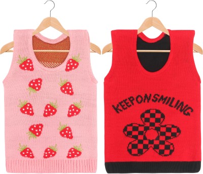 Knitco Embroidered Round Neck Casual Baby Boys & Baby Girls Pink, Red Sweater