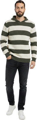 VISHA Striped Hooded Neck Casual Men Dark Green Sweater