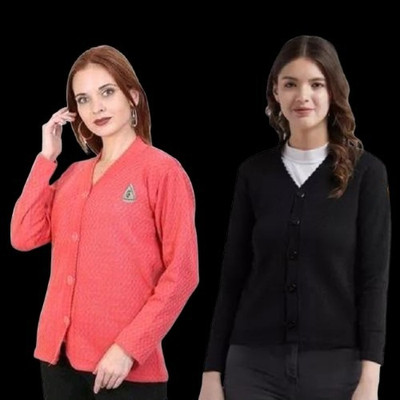 LUXURIOUS DESIGN Solid V Neck Casual Women Multicolor, Black, Pink Sweater