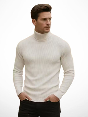 B Brother Apparels Solid High Neck Casual Men White Sweater