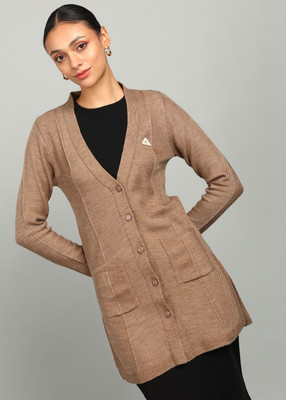 MONTE CARLO Self Design V Neck Casual Women Brown Sweater