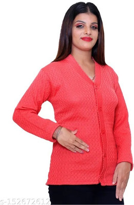 NEXT FASHION HUB Solid V Neck Casual Women Red Sweater