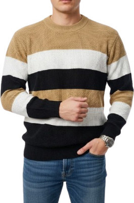 jovail Solid Round Neck Casual Men Beige Sweater