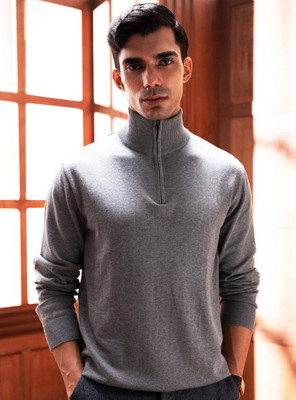 Andamen Solid Collared Neck Casual Men Grey Sweater