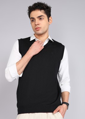 Raymond Solid V Neck Casual Men Black Sweater