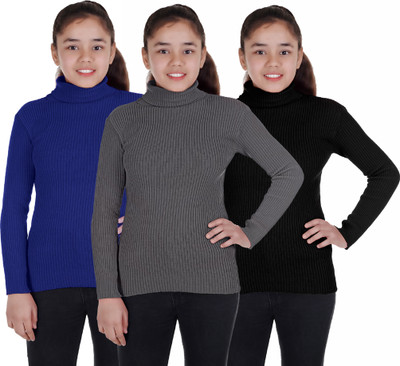 100LUCK Self Design High Neck Casual Boys & Girls Multicolor Sweater