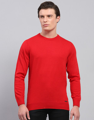 MONTE CARLO Solid Round Neck Casual Men Red Sweater