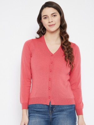 Zigo Solid V Neck Casual Women Pink Sweater