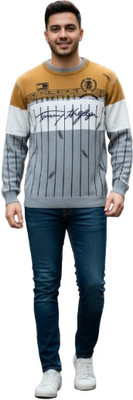 KingsImpex Striped V Neck Formal Men Black Sweater