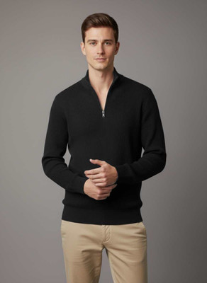 Cat Bunny Solid V Neck Casual Men Black Sweater
