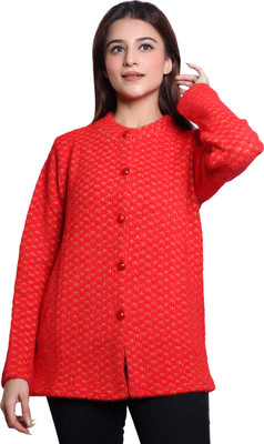 hrd7 Self Design Round Neck Casual Women Red Sweater