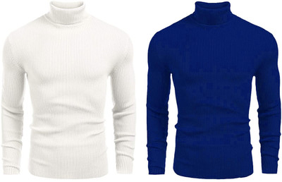 FASHLOOK Self Design High Neck Casual Men Multicolor Sweater