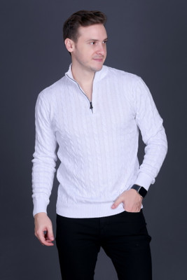 DZANT Solid Turtle Neck Casual Men White Sweater