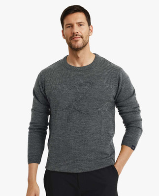 RARE RABBIT Solid Round Neck Casual Men Grey Sweater