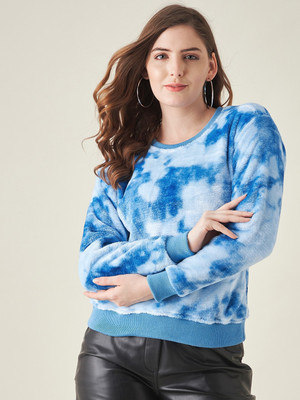 Modeve Self Design Round Neck Casual Women Light Blue Sweater