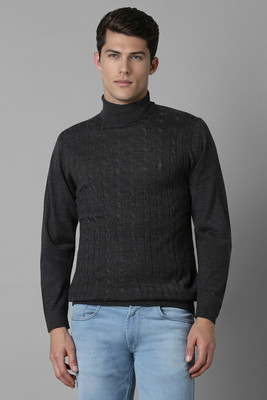 LOUIS PHILIPPE Self Design Turtle Neck Casual Men Grey Sweater