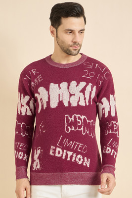DZANT Printed Round Neck Casual Men Maroon Sweater