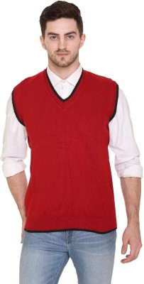 KAY BEE Solid V Neck Casual Men Maroon Sweater