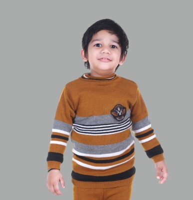 Rebiva Woven Round Neck Casual Baby Boys Gold Sweater