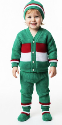 Jeetmal Self Design Round Neck Casual Baby Boys Light Green Sweater